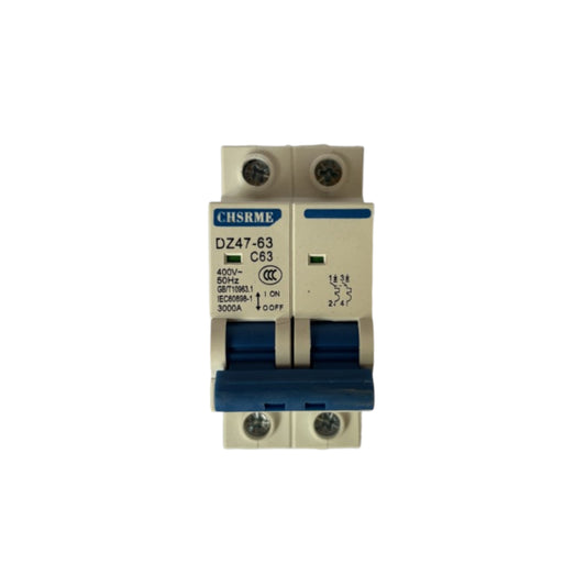 2-Pole Miniature Circuit Breaker (MCB) 63A - DZ47-63 C63 Electrical Protection